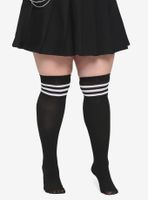 Black & White Varsity Stripe Thigh Highs Plus