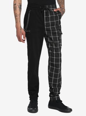 Black & White Split Grid Jogger Pants