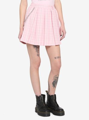 Pink Plaid Chain Pleated Skirt