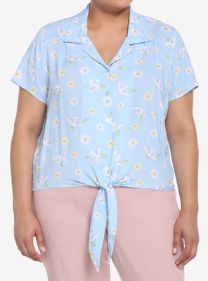 Cinnamoroll Flowers Tie-Front Girls Woven Button Up Plus