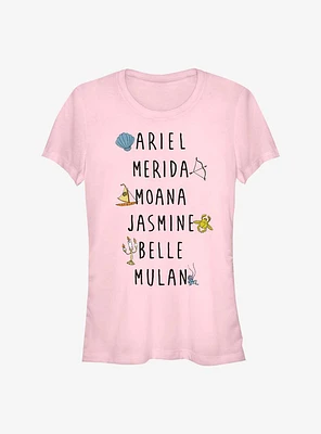 Disney Princess Name Stack Girls T-Shirt