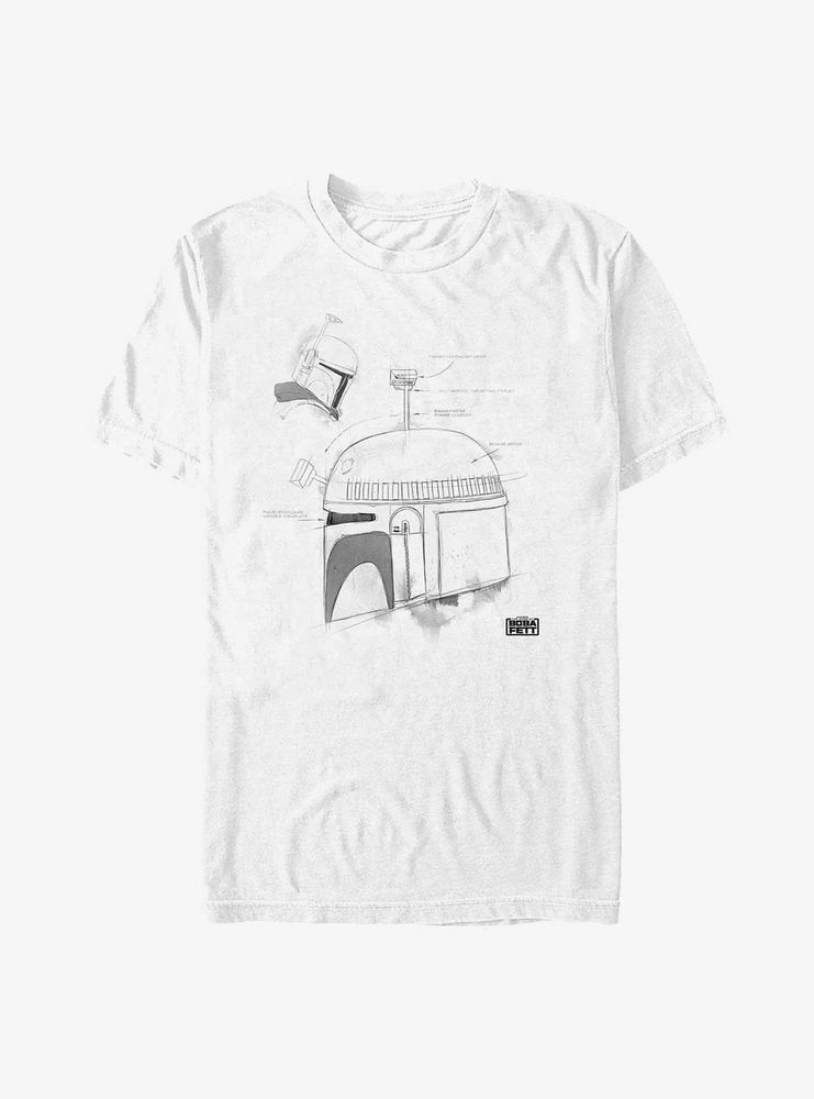 Star Wars: The Book Of Boba Fett Grayscale Helmet Sketch T-Shirt