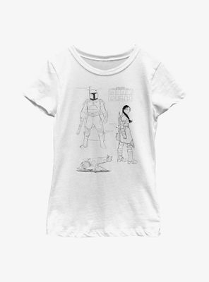 Star Wars: The Book Of Boba Fett Textbook Sketches Youth Girls T-Shirt