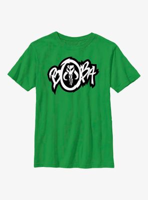 Star Wars: The Book Of Boba Fett Mandalorian Skull Graffiti Logo Youth T-Shirt