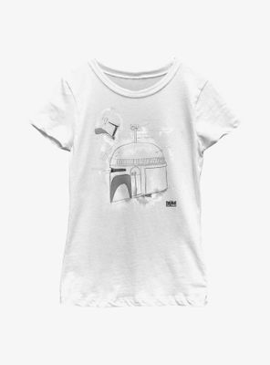 Star Wars: The Book Of Boba Fett Grayscale Helmet Sketch Youth Girls T-Shirt