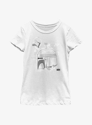 Star Wars: The Book Of Boba Fett Grayscale Helmet Sketch Youth Girls T-Shirt