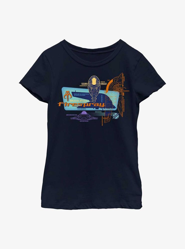 Star Wars: The Book Of Boba Fett Firespray Blueprint Youth Girls T-Shirt