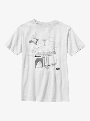 Star Wars: The Book Of Boba Fett Grayscale Helmet Sketch Youth T-Shirt