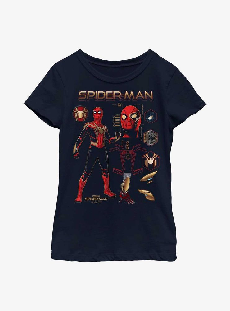 Marvel Spider-Man: No Way Home Spidey Schematics Youth Girls T-Shirt