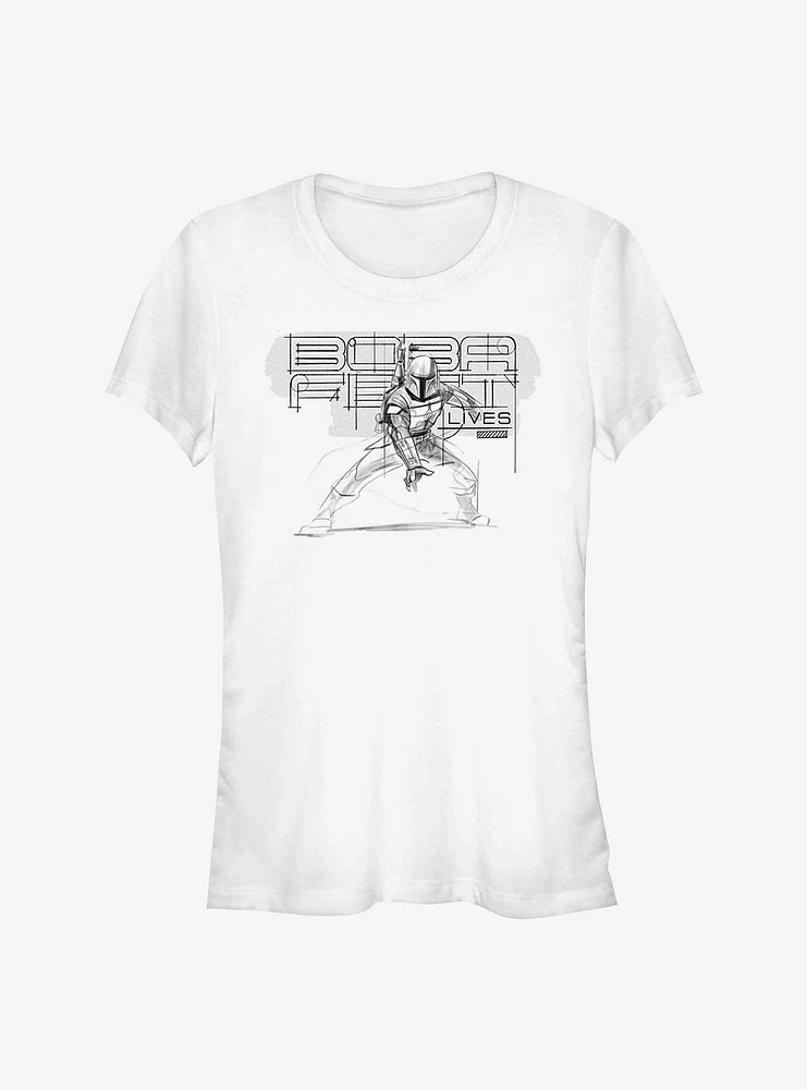 Star Wars The Book Of Boba Fett Lives Pencil Sketch Girls T-Shirt