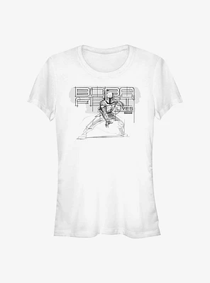 Star Wars The Book Of Boba Fett Lives Pencil Sketch Girls T-Shirt