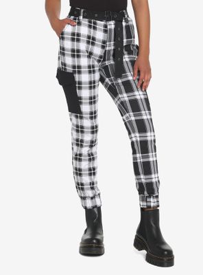 Black & White Plaid Split Jogger Pants
