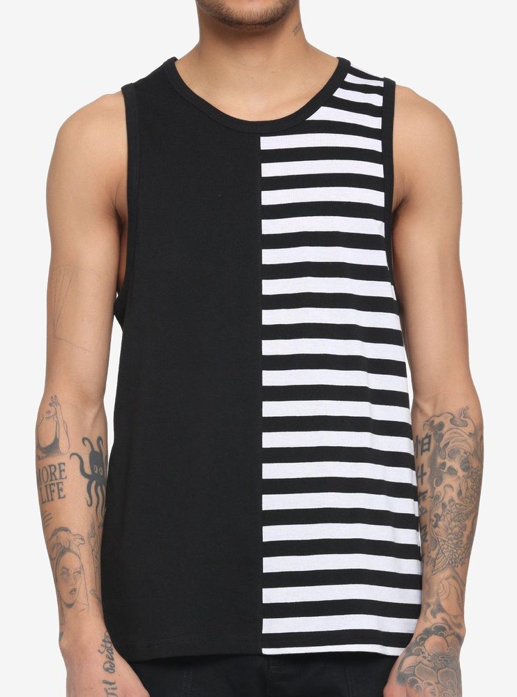 Black & White Stripe Split Tank Top