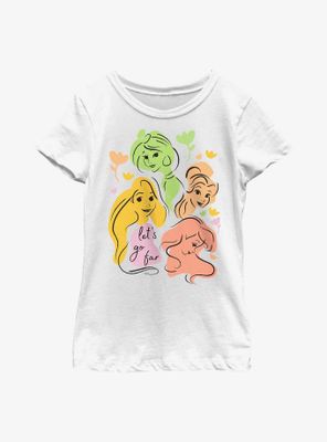 Disney Princesses Abstract Line Art Youth Girls T-Shirt