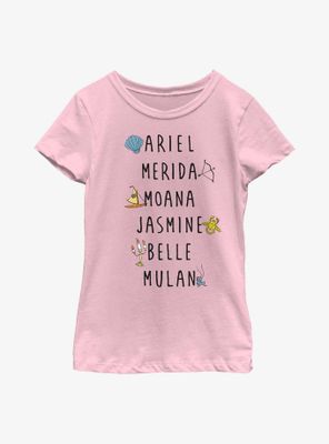 Disney Princesses Name Stack Youth Girls T-Shirt