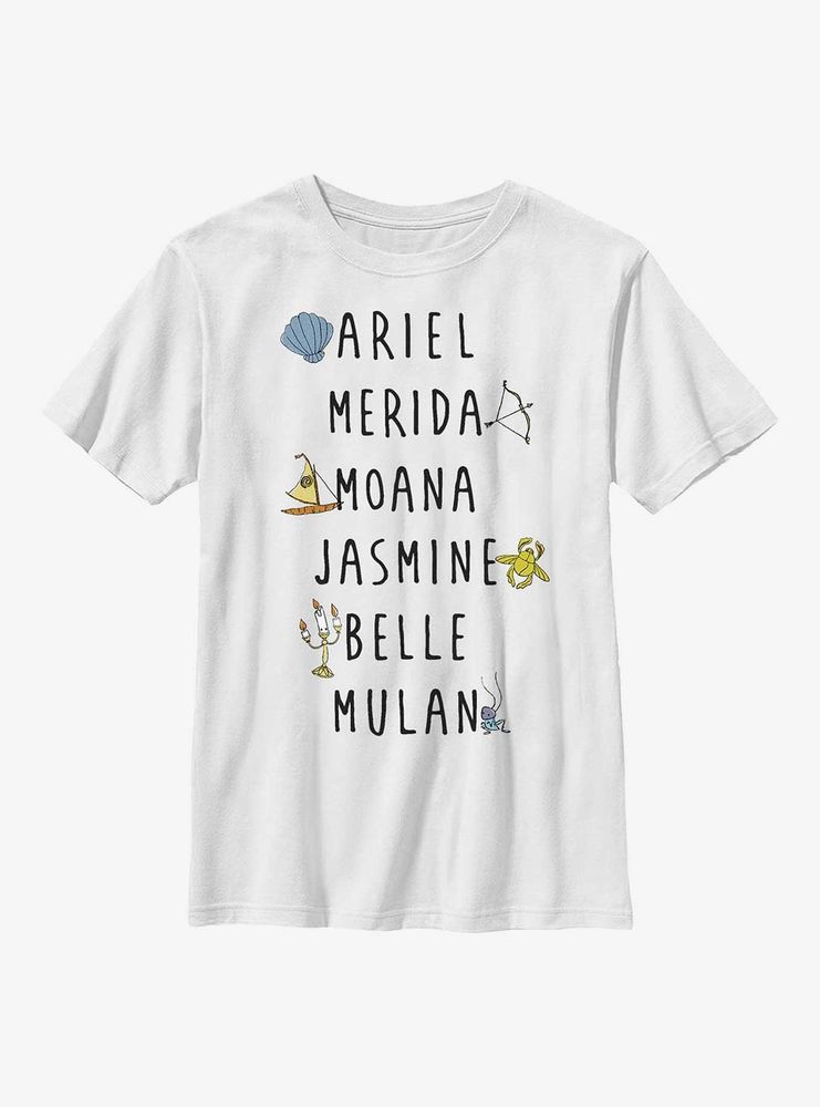 Disney Princesses Name Stack Youth T-Shirt