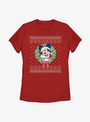 Disney Mickey Mouse Ugly Christmas Sweater Wreath Womens T-Shirt