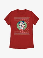 Disney Mickey Mouse Ugly Christmas Sweater Wreath Womens T-Shirt