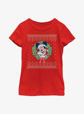 Disney Mickey Mouse Ugly Christmas Sweater Wreath Youth Girls T-Shirt