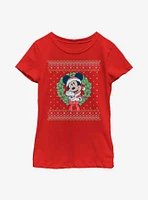 Disney Mickey Mouse Ugly Christmas Sweater Wreath Youth Girls T-Shirt