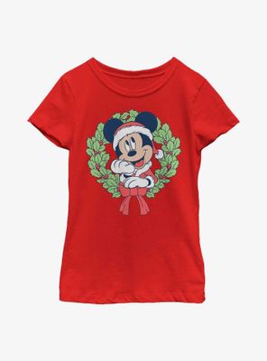 Disney Mickey Mouse Christmas Wreath Youth Girls T-Shirt