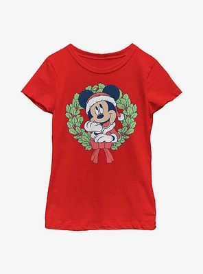 Disney Mickey Mouse Christmas Wreath Youth Girls T-Shirt