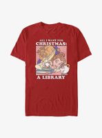 Disney Beauty And The Beast A Library Christmas Present T-Shirt