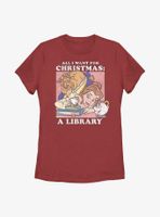 Disney Beauty And The Beast A Library Christmas Present Womens T-Shirt