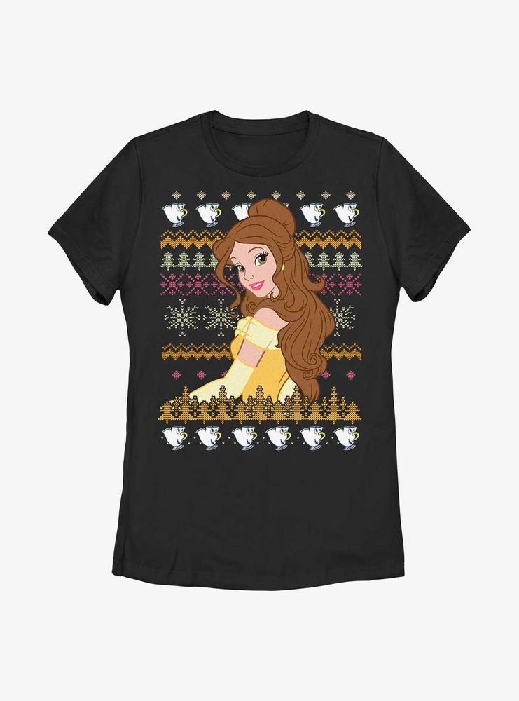 Disney Beauty And The Beast Belle Teacup Ugly Sweater Pattern Womens T-Shirt