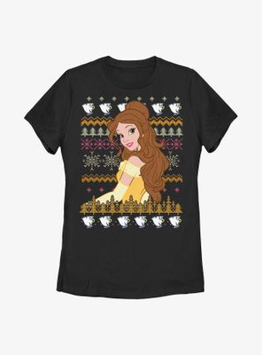 Disney Beauty And The Beast Belle Teacup Ugly Sweater Pattern Womens T-Shirt