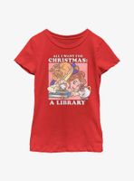 Disney Beauty And The Beast A Library Christmas Present Youth Girls T-Shirt