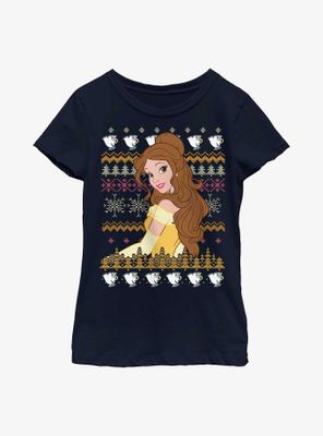 Disney Beauty And The Beast Belle Teacup Ugly Sweater Pattern Youth Girls T-Shirt
