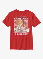 Disney Beauty And The Beast A Library Christmas Present Youth T-Shirt