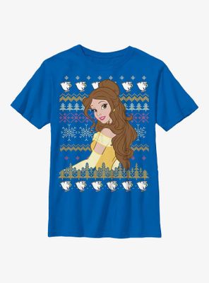 Disney Beauty And The Beast Belle Teacup Ugly Sweater Pattern Youth T-Shirt