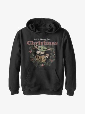 Star Wars The Mandalorian Child Want For Christmas Youth Hoodie