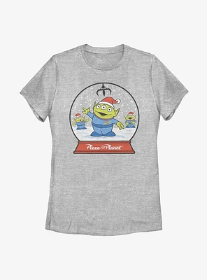 Disney Pixar Toy Story Pizza Planet Aliens Snow Globe Womens T-Shirt