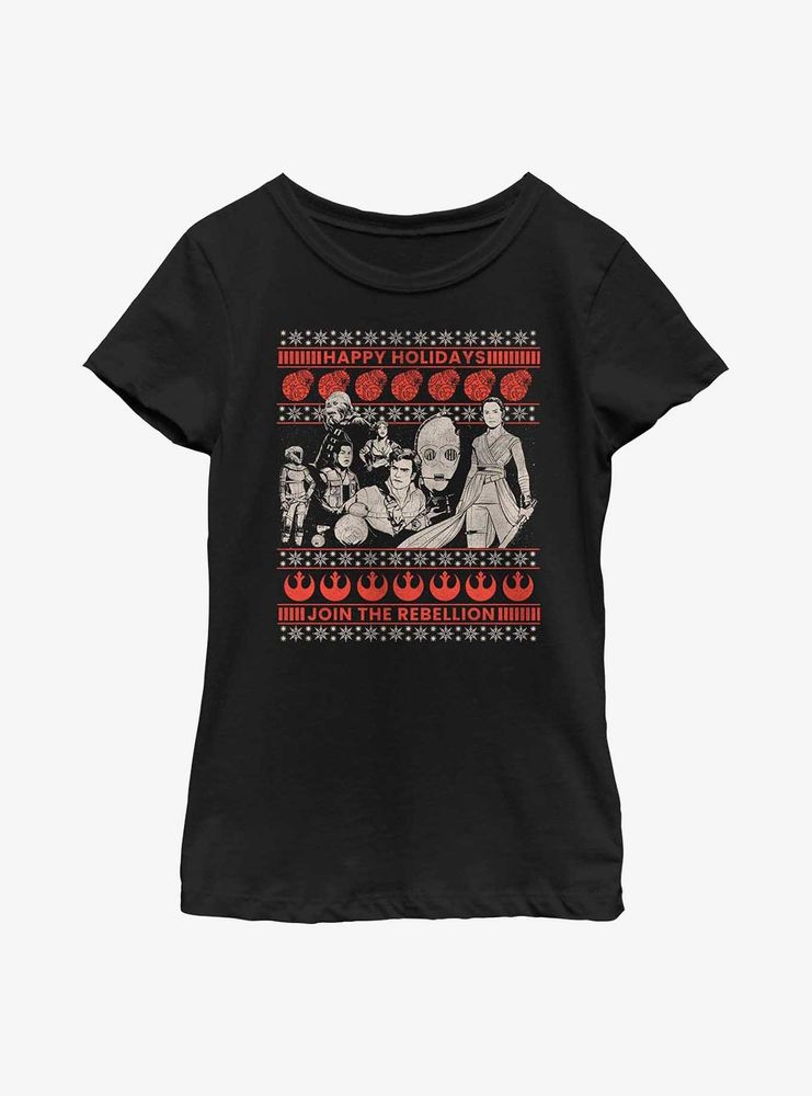 Star Wars Rebellion Ugly Sweater Pattern Youth Girls T-Shirt