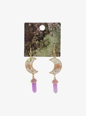 Floral Moon Crystal Drop Earrings