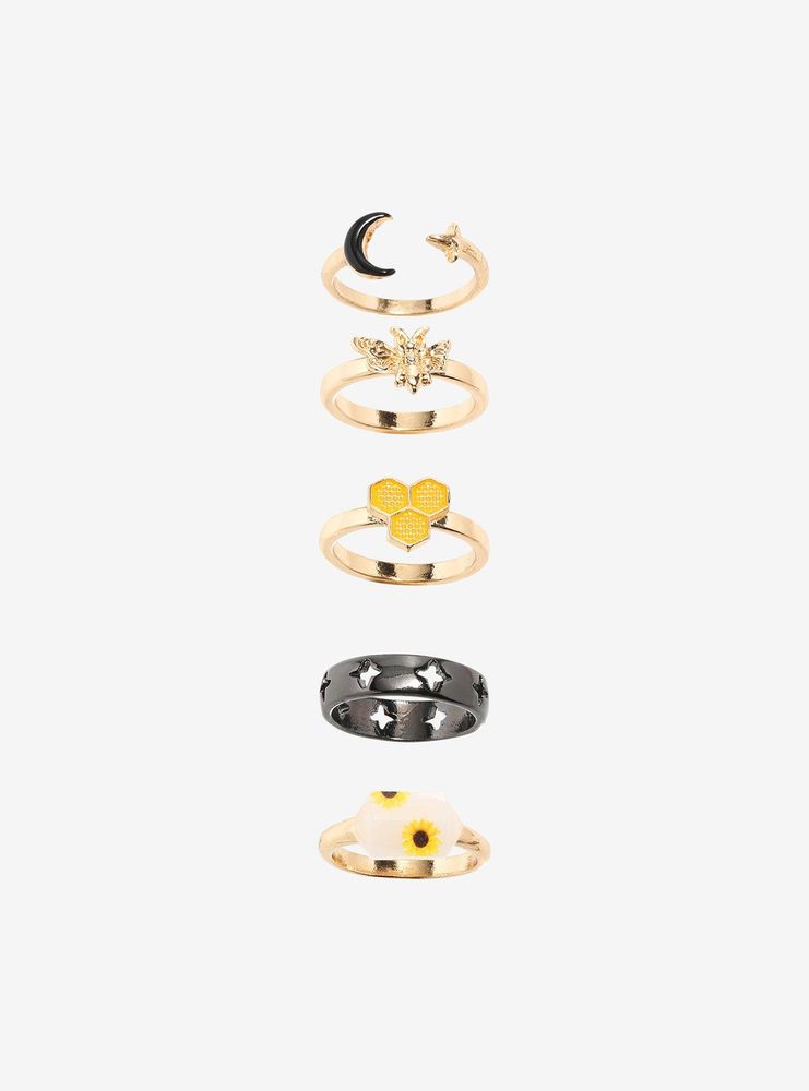Celestial Bee Crystal Ring Set
