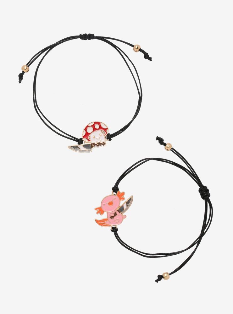 Mushroom & Axolotl Knife Best Friend Cord Bracelet Set