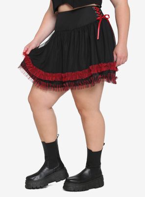 Black & Red Side Lace-Up Skirt Plus
