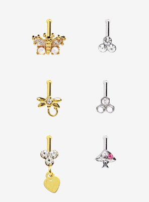 Steel Butterfly Dragonfly Nose Stud 6 Pack