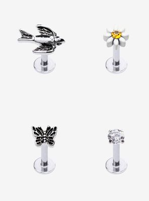 Steel Silver Sparrow Butterfly Labret Stud 4 Pack