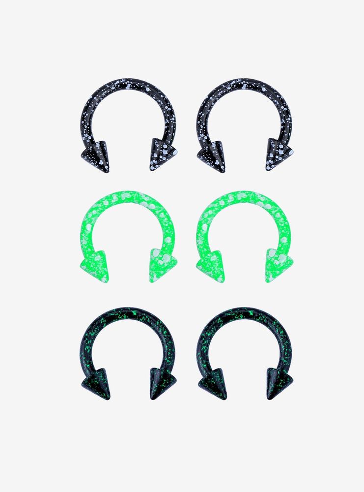 Steel Lime Green & Black Splattered Circular Barbell 6 Pack