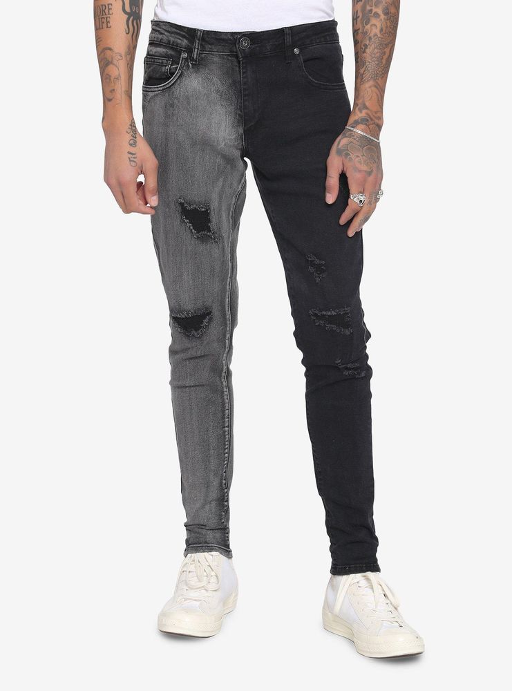 Black & Grey Wash Split Leg Skinny Jeans