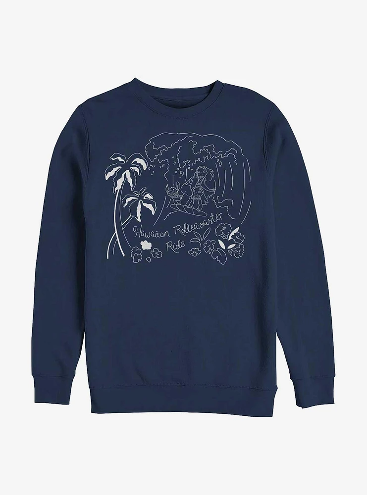 Disney Lilo & Stitch Hawaiian Rollercoaster Ride Crew Sweatshirt