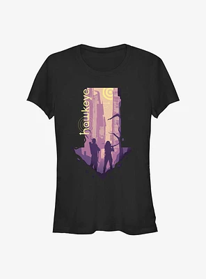 Marvel Hawkeye Cityscape Arrow Outline Girls T-Shirt