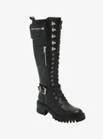 Lace-Up Pouch Knee-High Combat Boots