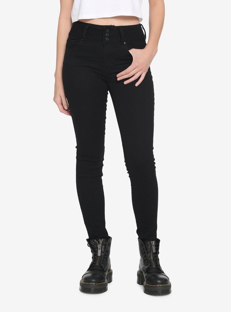 Black 3-Button Skinny Jeans