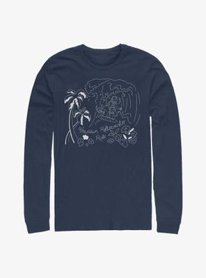Disney Lilo & Stitch Surf Line Art Long-Sleeve T-Shirt